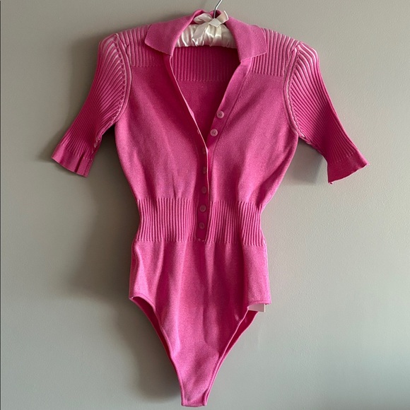 JACQUEMUS Le Splash Yauco Ribbed Plunging V-Neck Bodysuit FR 36 - Picture 2 of 7